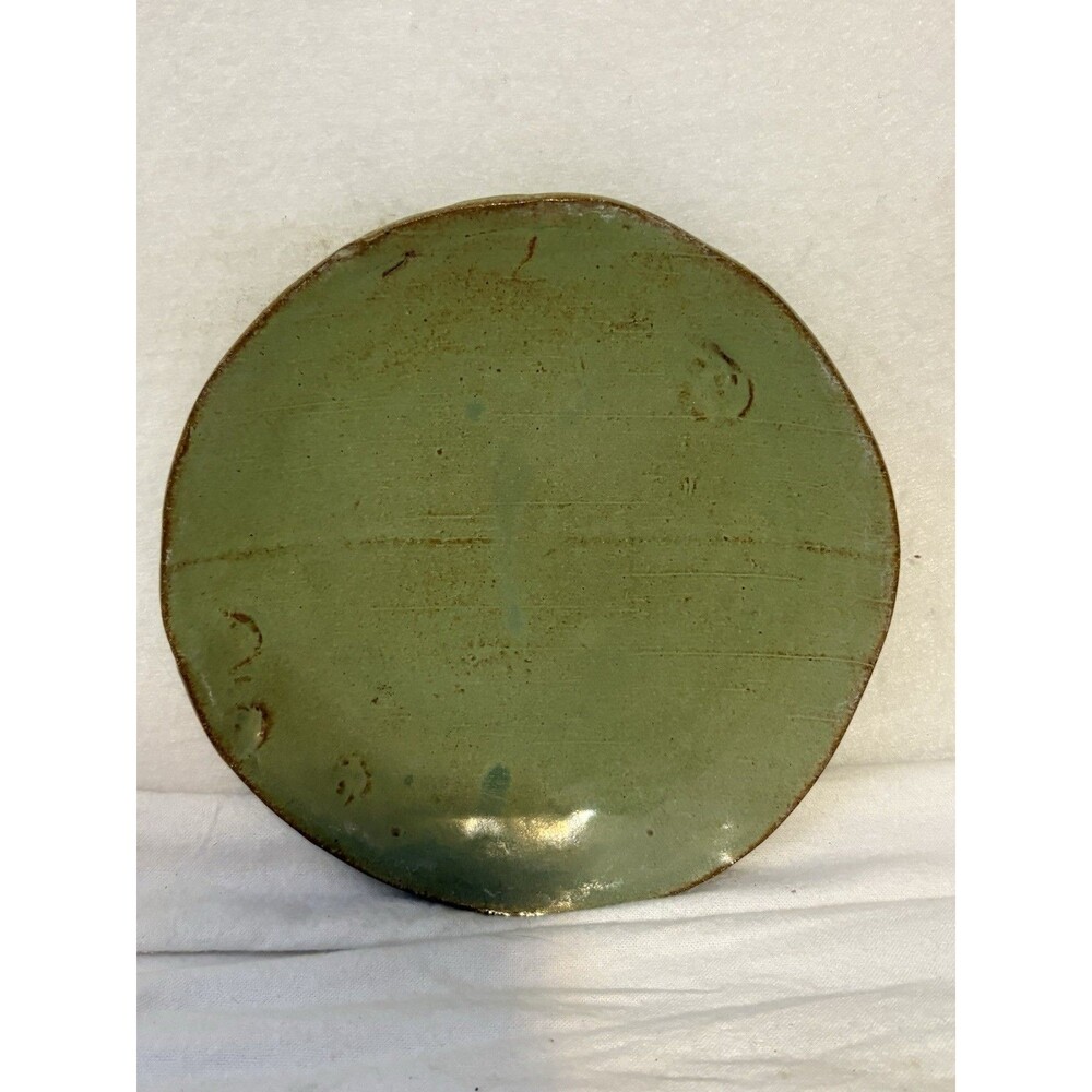 Vintage Skyler Jess Connecticut Studio Pottery 7.5" Green Stoneware Plate